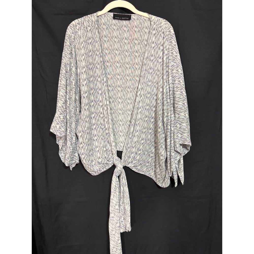Mimi & Dottie Womens Blue White Ikat Kimono Tie Front Top‎ Size Medium